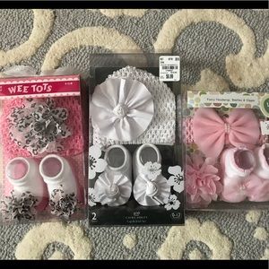 3 new newborn hat and booties sets